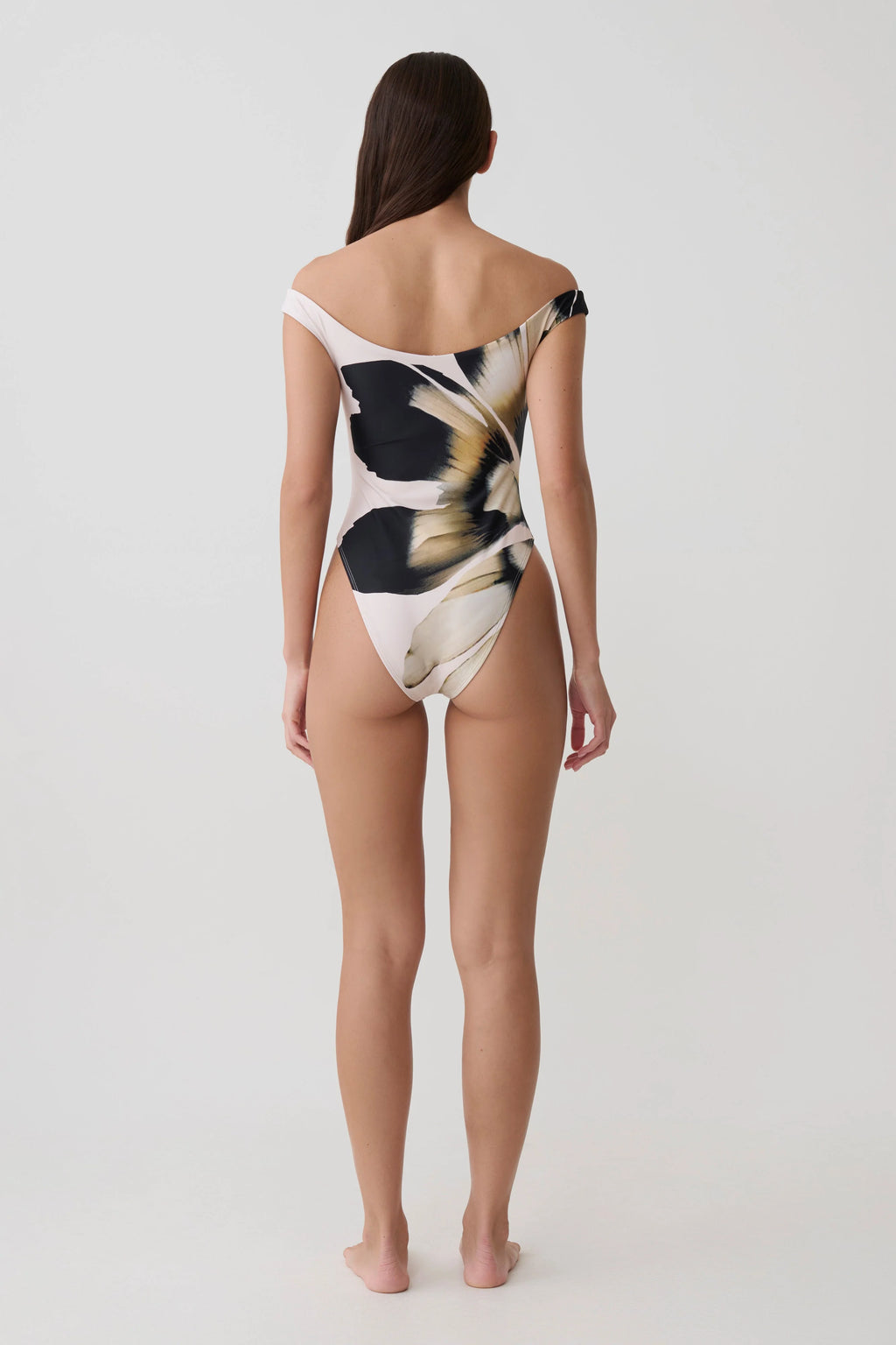 Yumi U-Wire Plunge One Piece Swimsuit - Ivory Base Floral Print