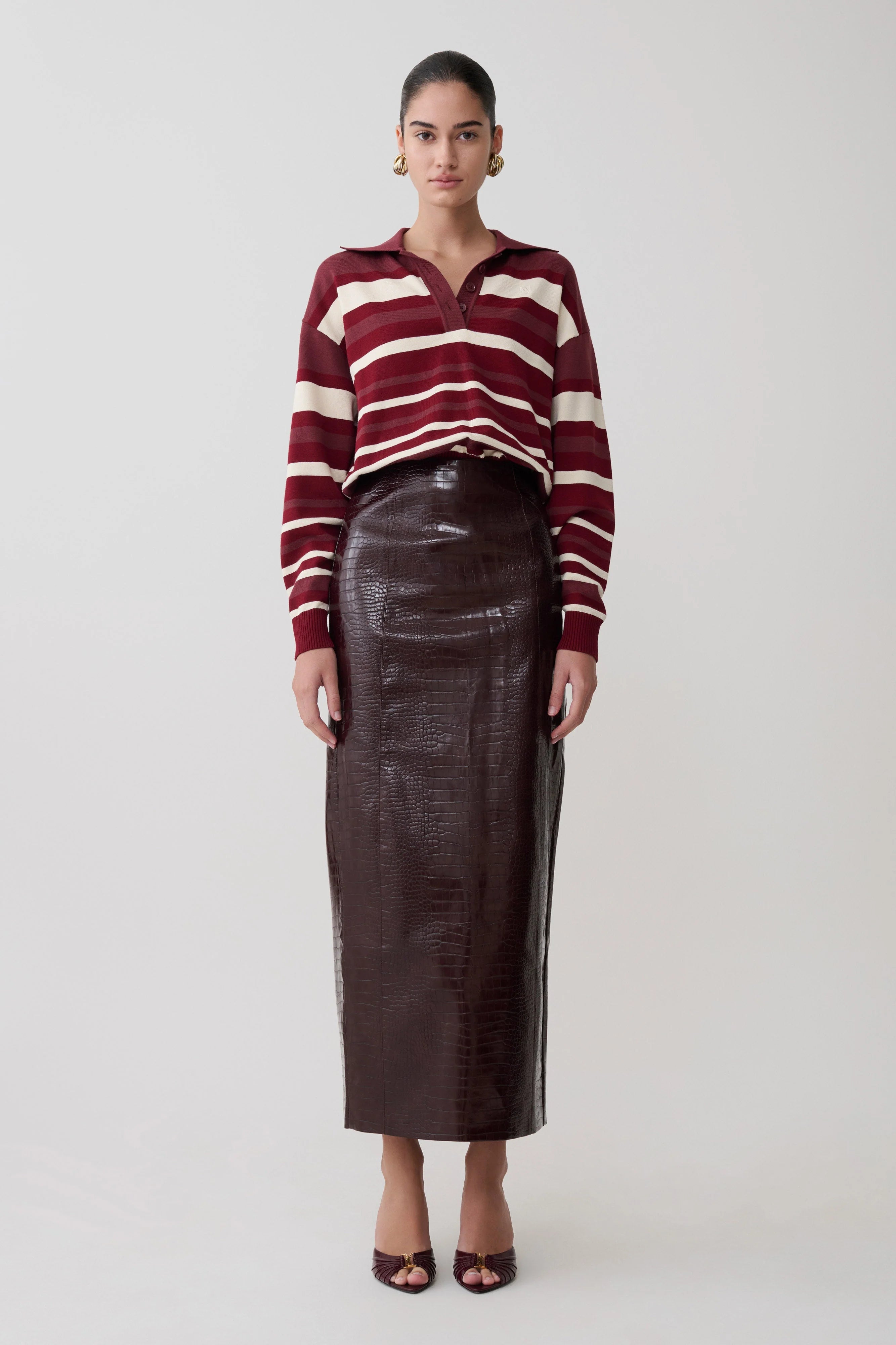 Philly Stripe Long Sleeve Knit Jumper - Burgundy/Cream