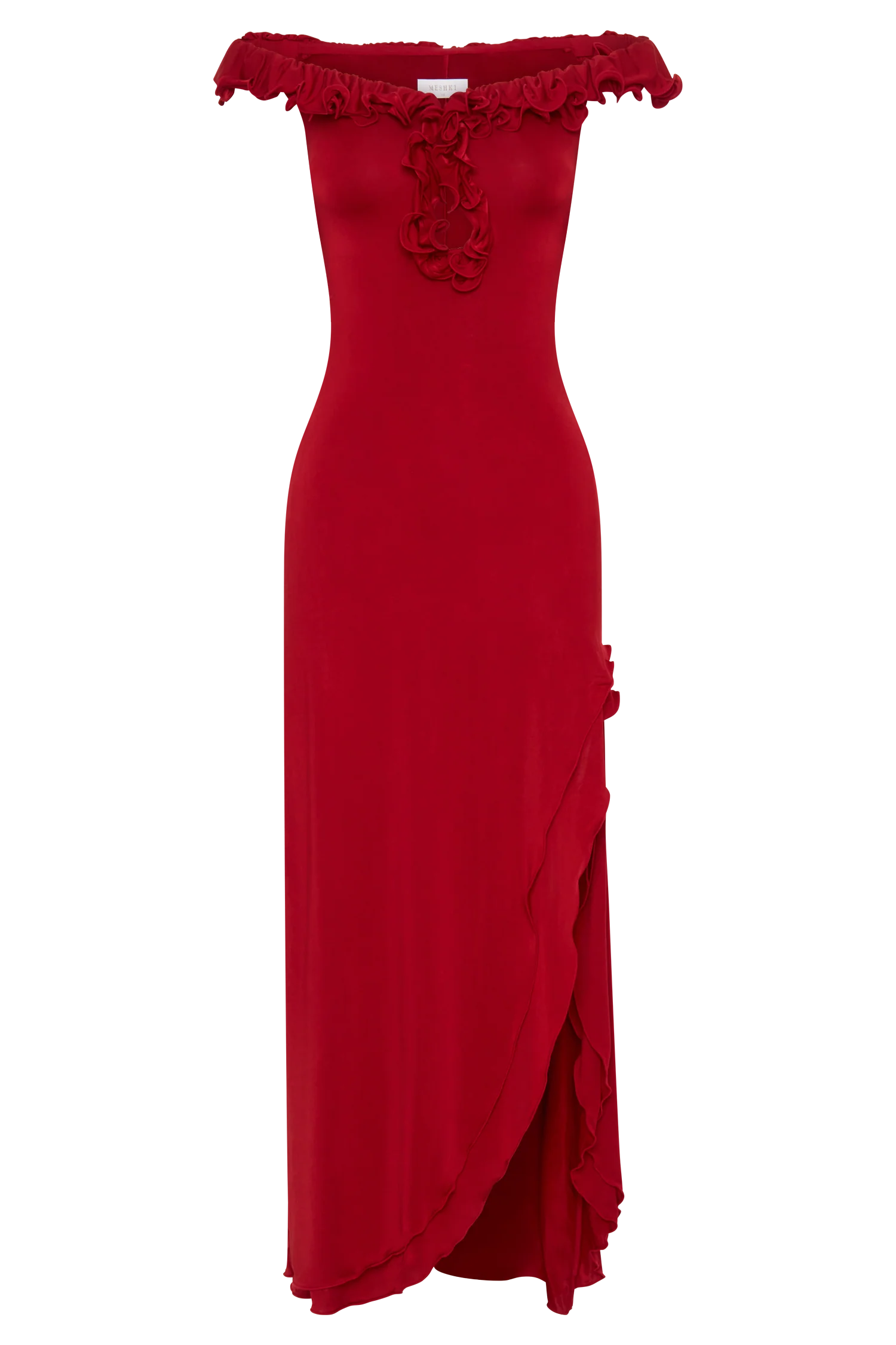 Allegra Off Shoulder Ruffle Midi Dress - Ruby