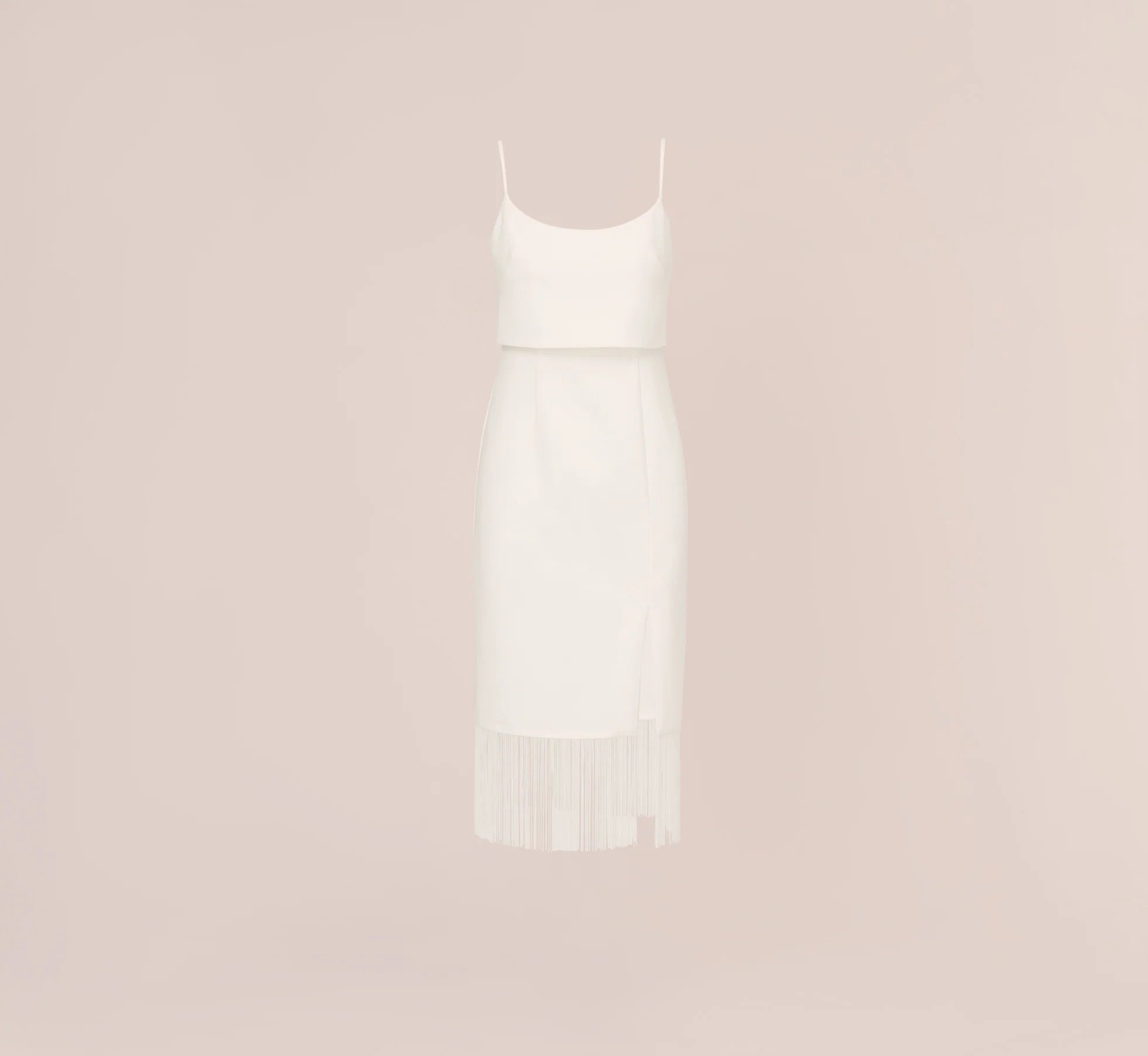 Crepe Popover Midi Dress With Fringe Trim In Ivory