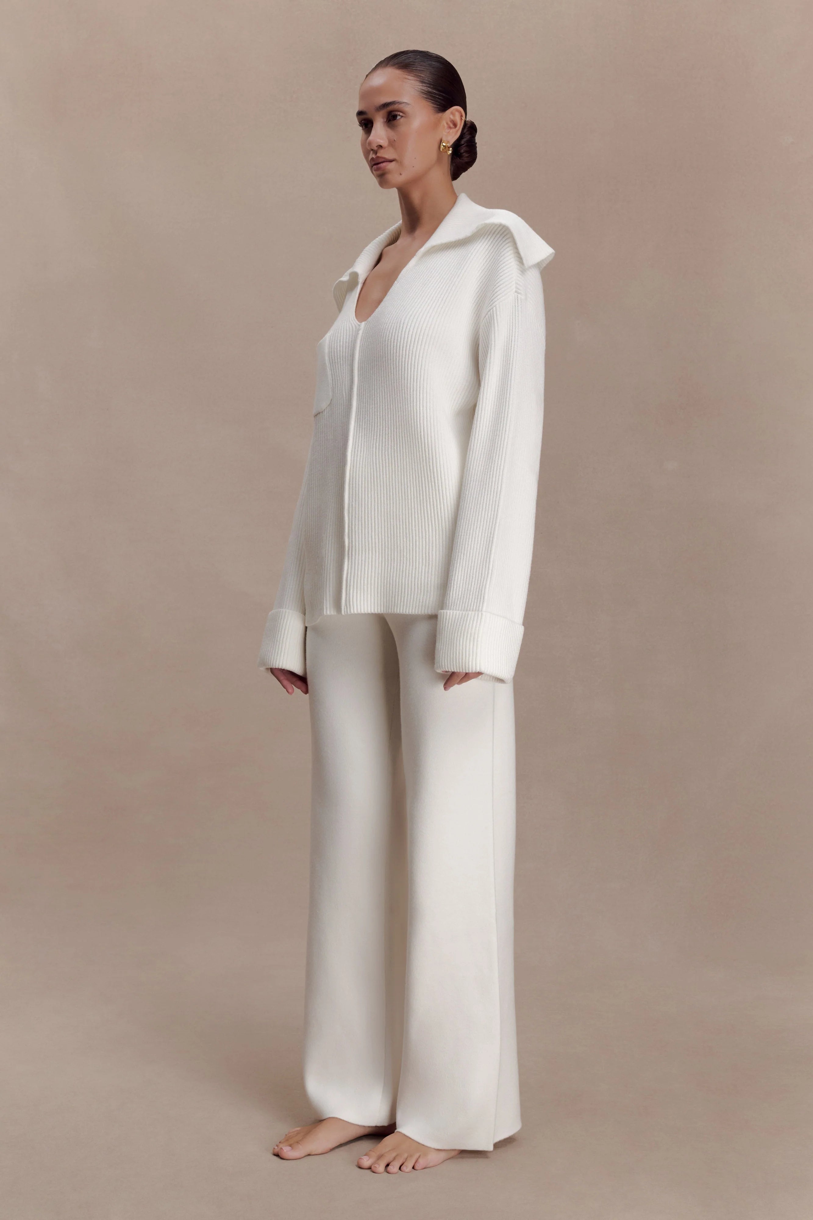 Bianka V Neck Knit Jumper - Off White