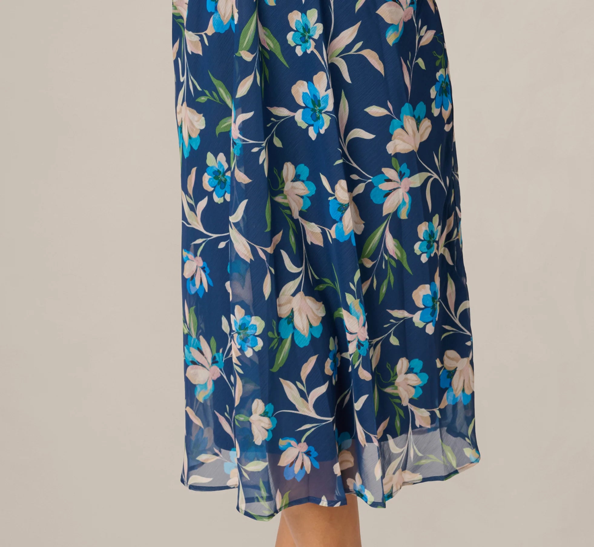 Floral Crinkle Chiffon Halter Midi Dress In Navy Multi