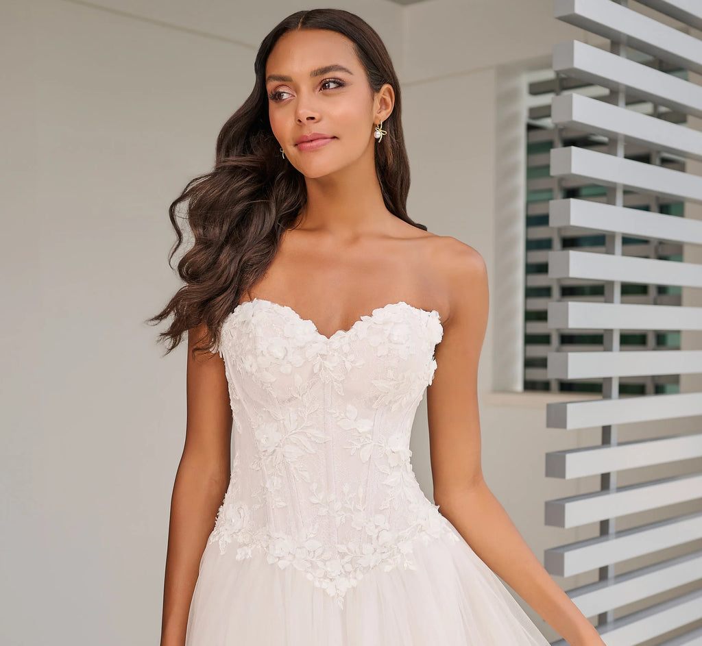 All Over Lace Ball Gown in Ivory French Lilac