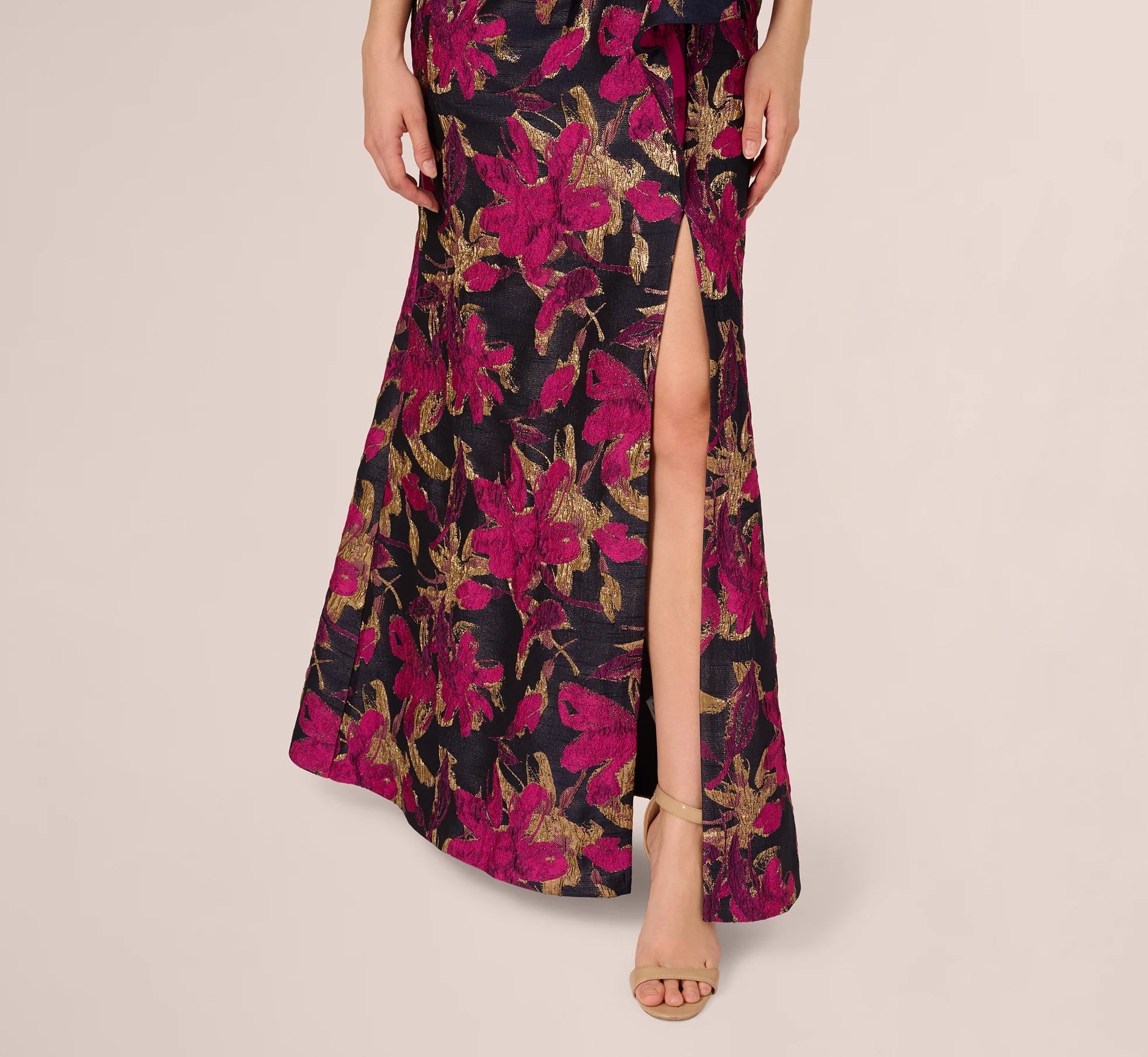 One Shoulder Jacquard Dress In Navy Pink