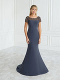 Jersey and Crystal-Trim Illusion Sheath Gown