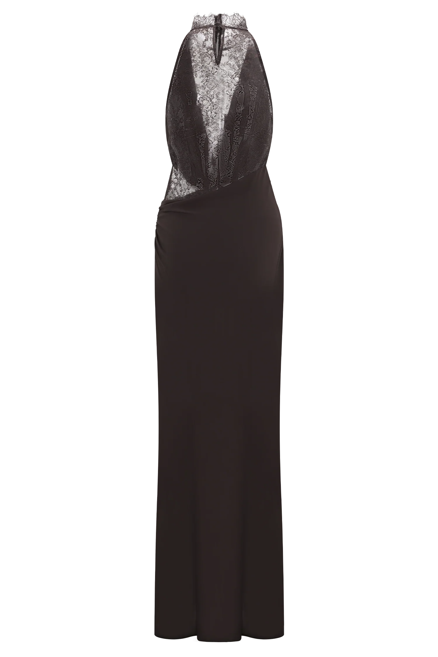 Arra Chiffon And Lace Halter Maxi Dress - Cacao Brown