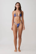 Coralia High Side Thong Bikini Bottom - Blue Abstract Print
