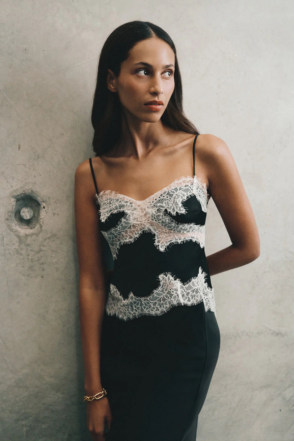 Nina Satin And Lace Camisole - Black/Ivory