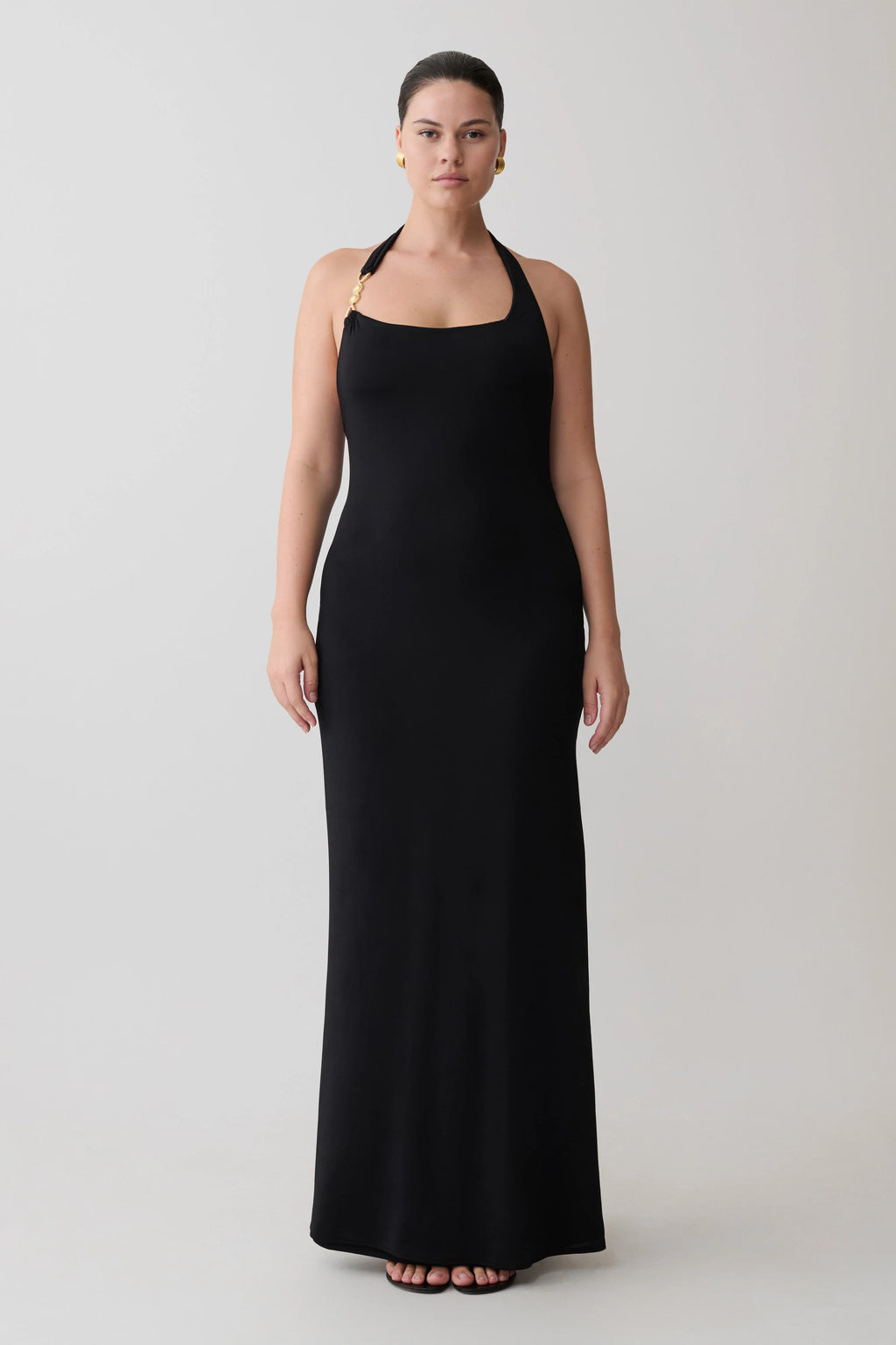 Khanh Slinky Halter Maxi Dress - Black