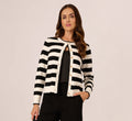 Textured Knit Blanket Stitch Cardigan Sweater In Ivory Black