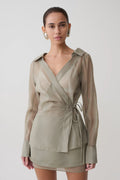 Frankie Organza Cross Over Shirt - Smoke