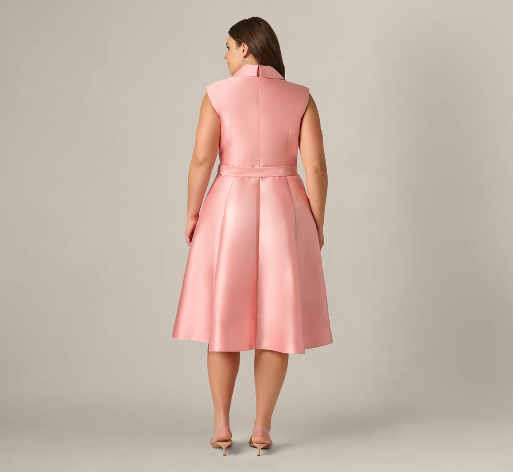 Plus Size Mikado Lapel Belted Midi Dress In Apricot Ice