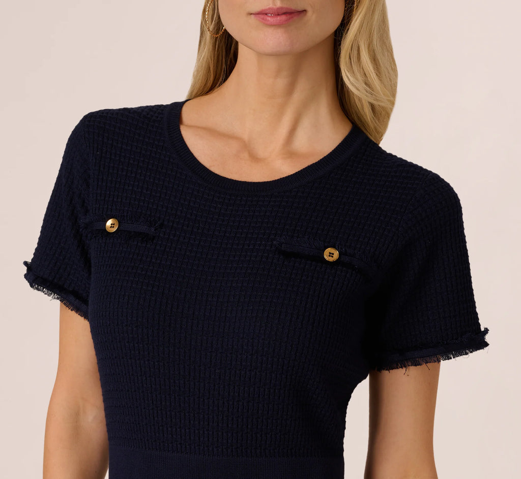 Short Sleeve Waffle Weave Midi Dress In Blue Moon
