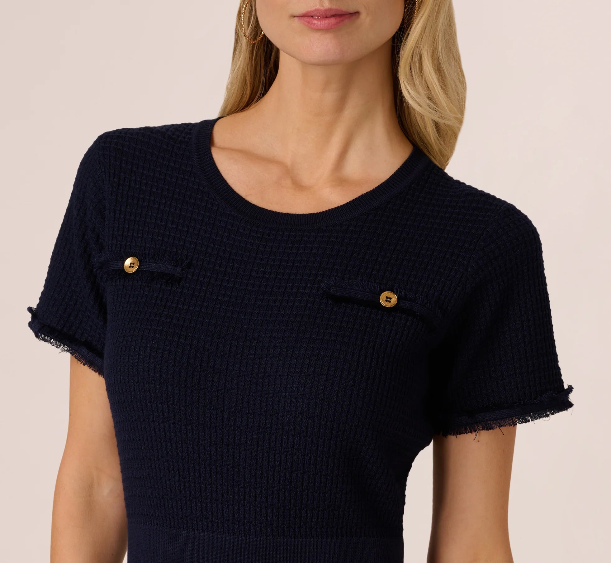 Short Sleeve Waffle Weave Midi Dress In Blue Moon