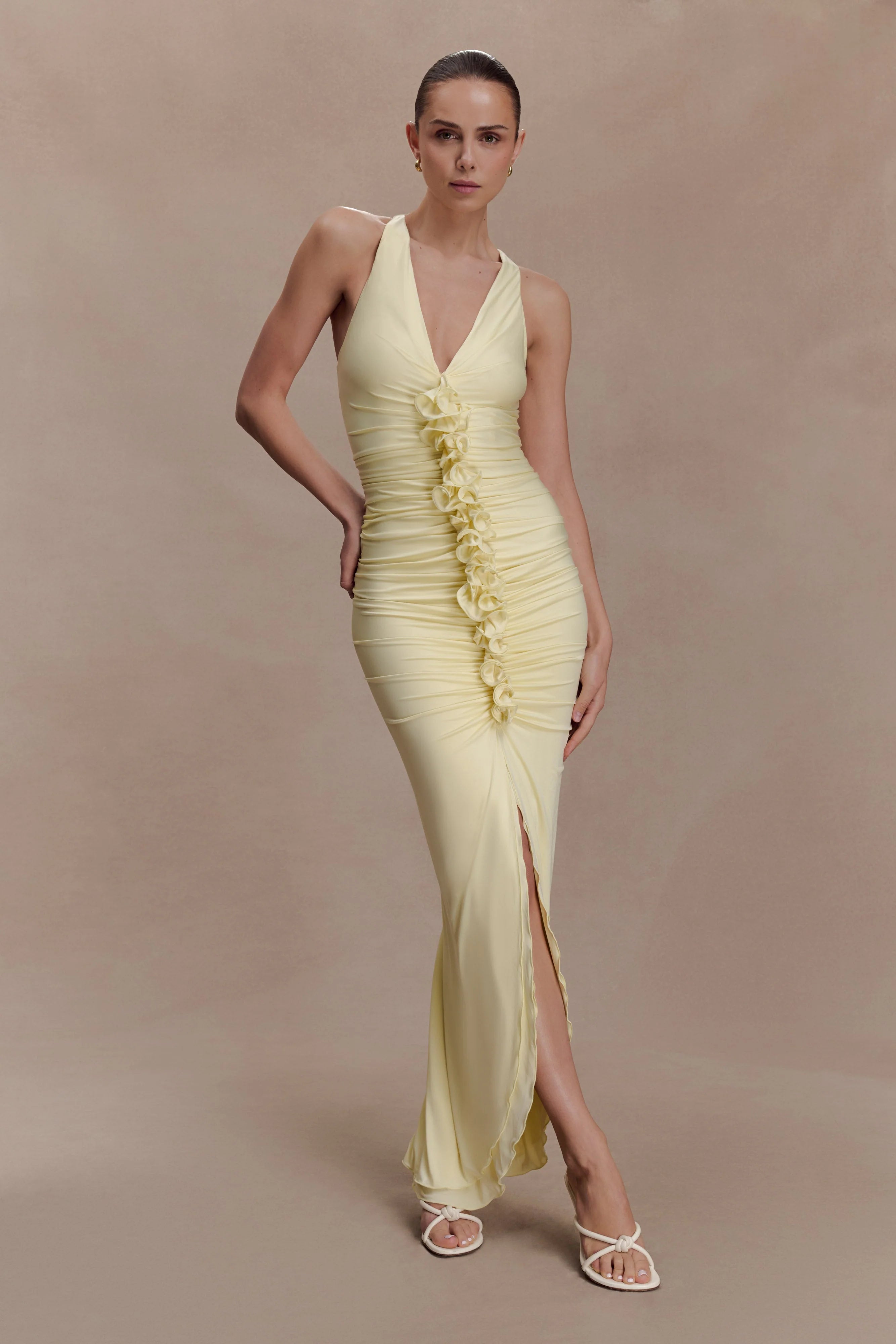 Alessandra Slinky Ruffle Maxi Dress - Lemon
