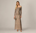 Hand Beaded Off Shoulder Gown In Sterling