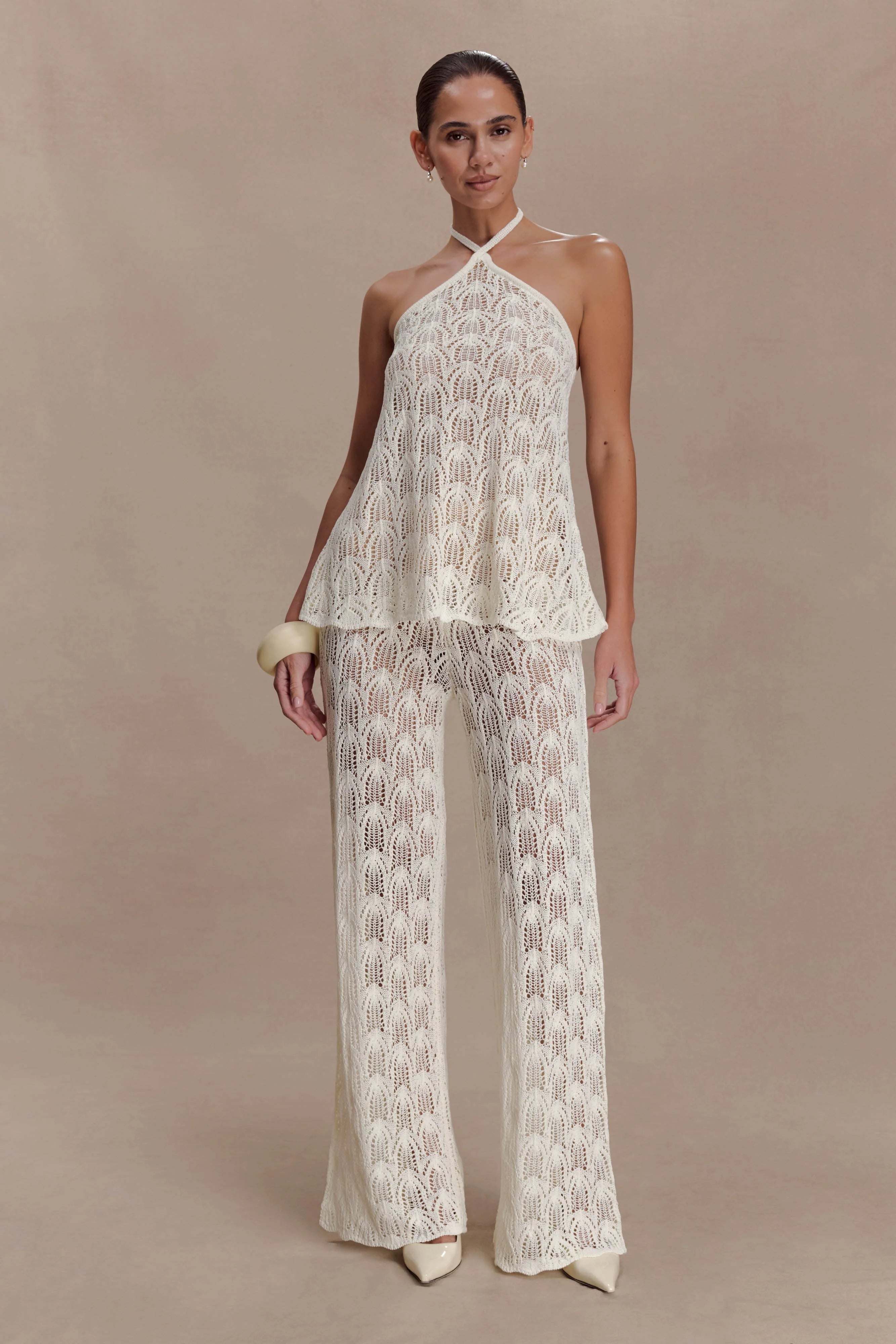 Corey Crochet Halter Neck Top - Ivory