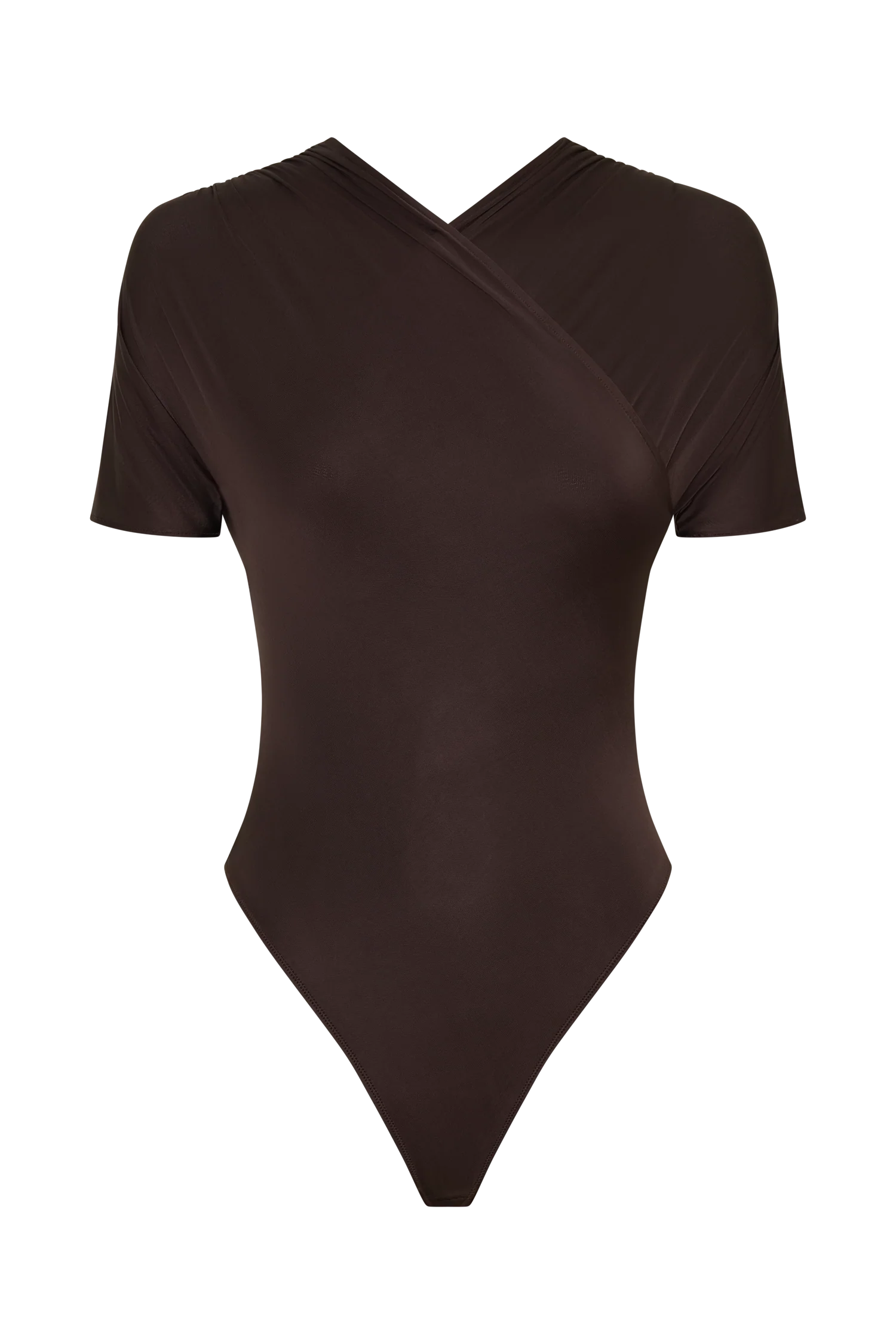 Junie Shortsleeve Cross-Over Bodysuit - Chocolate