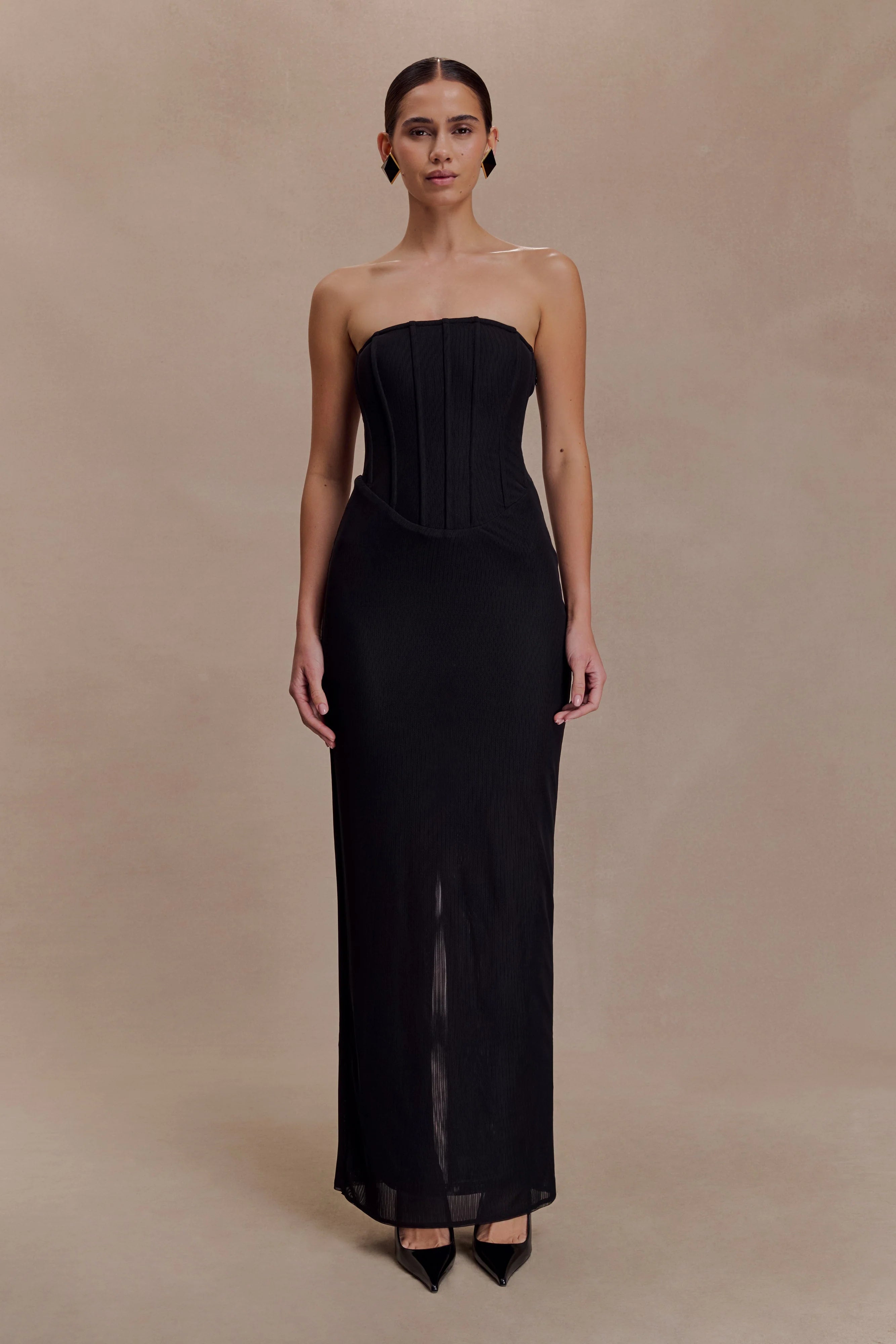 Gemma Strapless Mesh Maxi Dress - Black