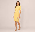 Short Sleeve Bow Waist Sheath Dress In Warm Sun
