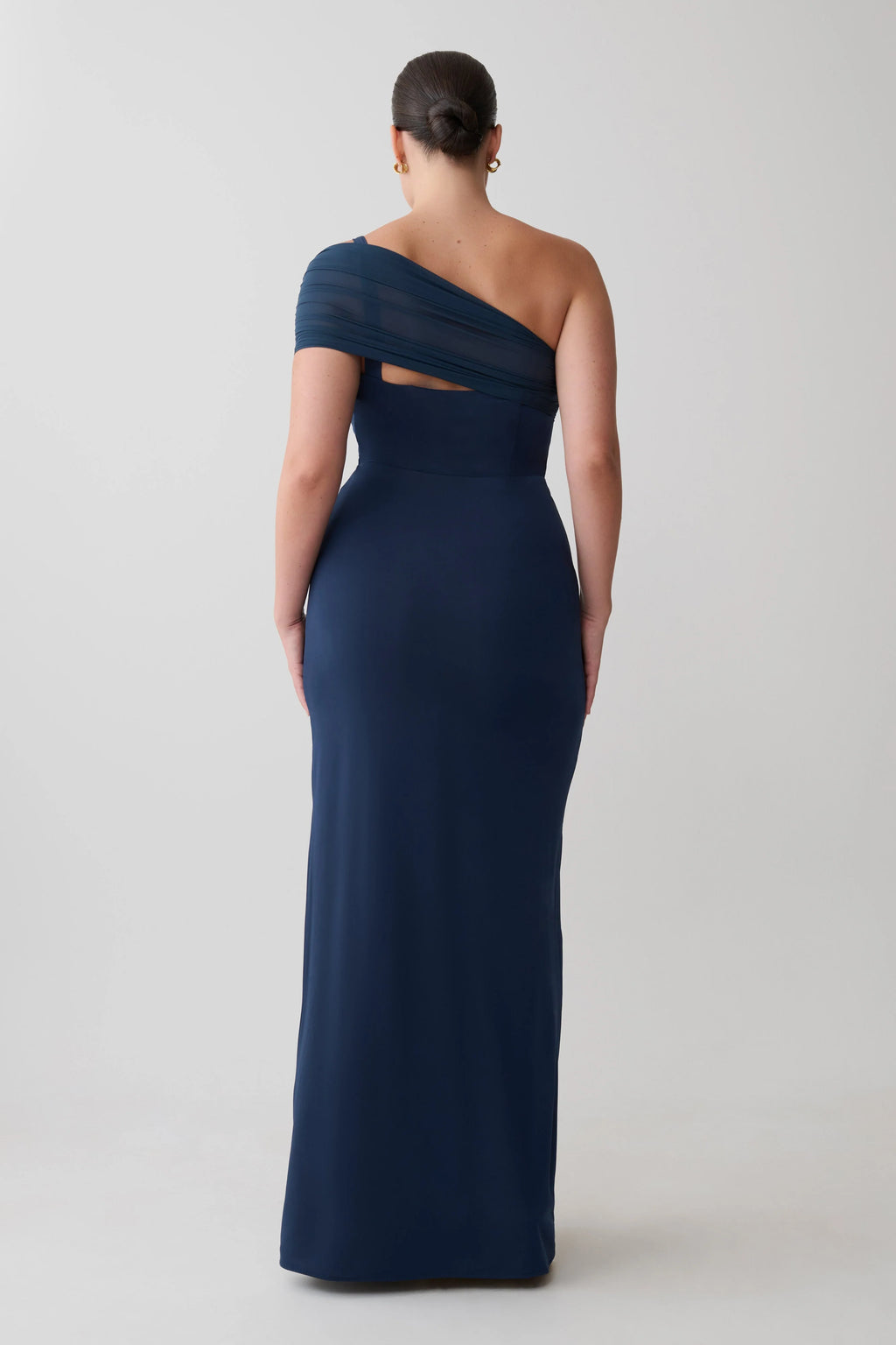 Hanh One Shoulder Mesh Maxi Dress - Ink Blue