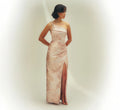 Beaded One Shoulder Floral Jacquard Draped Gown In Blush Multi