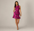 Floral Jacquard Short A Line Dress In Burgundy Pink