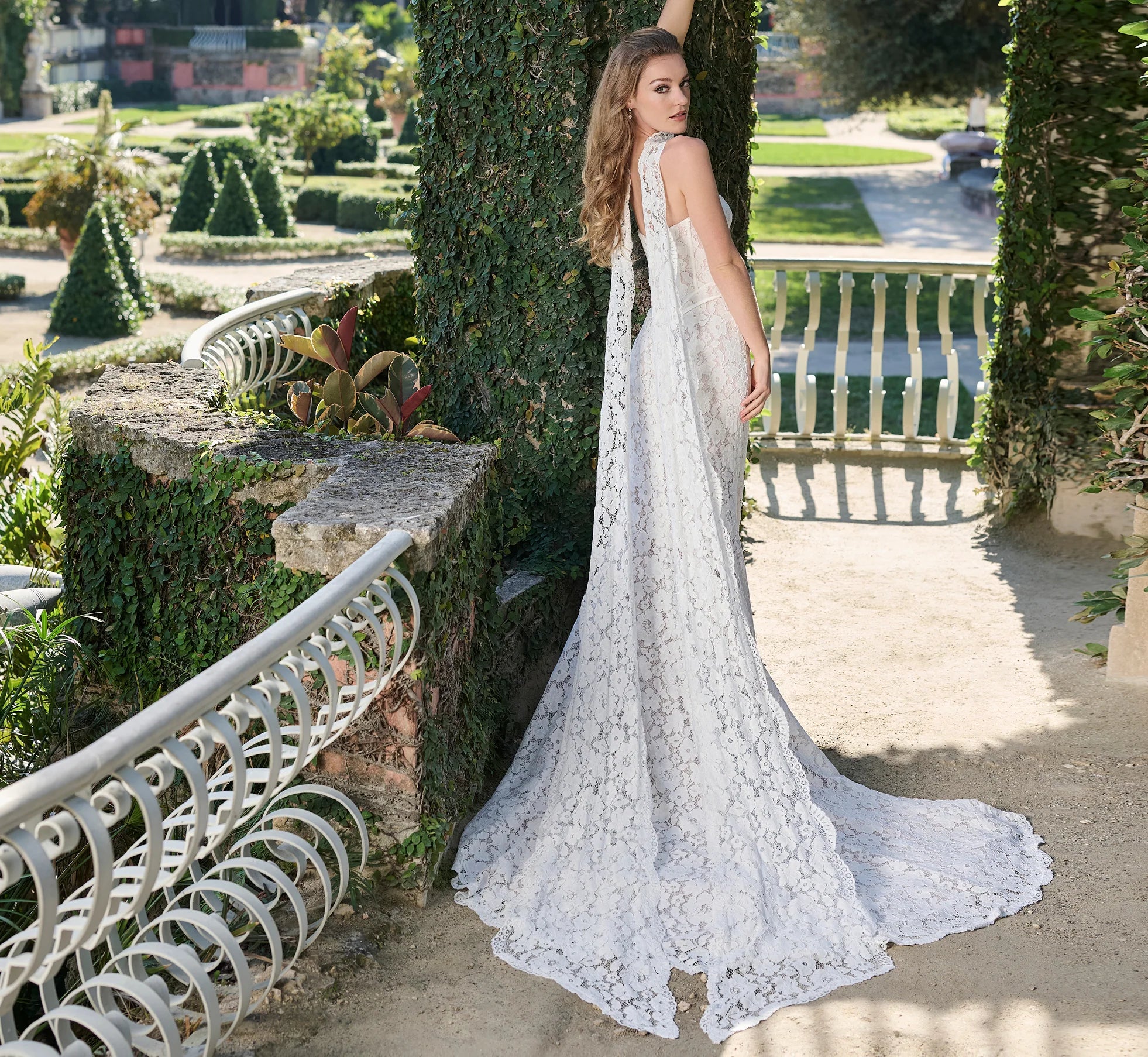 All over lace 2 piece gown in Ivory French Lilac