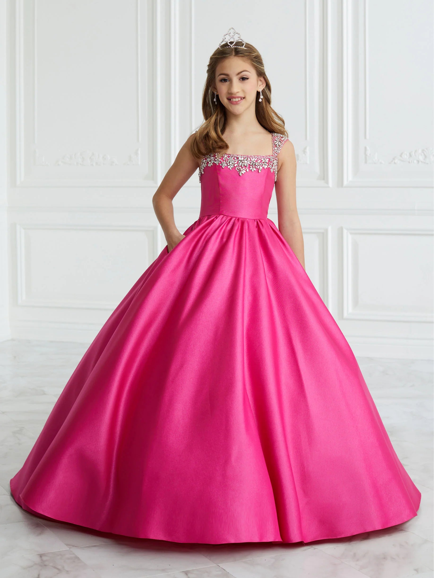 Hand-Beaded and Satin A-Line Gown