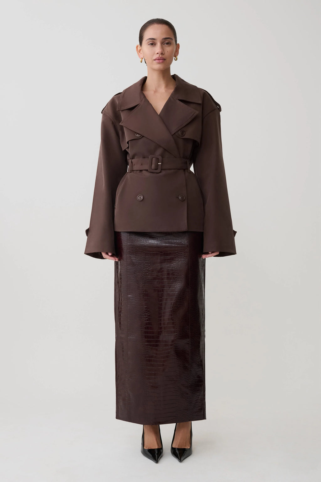 Alden Short Trench Jacket - Chocolate