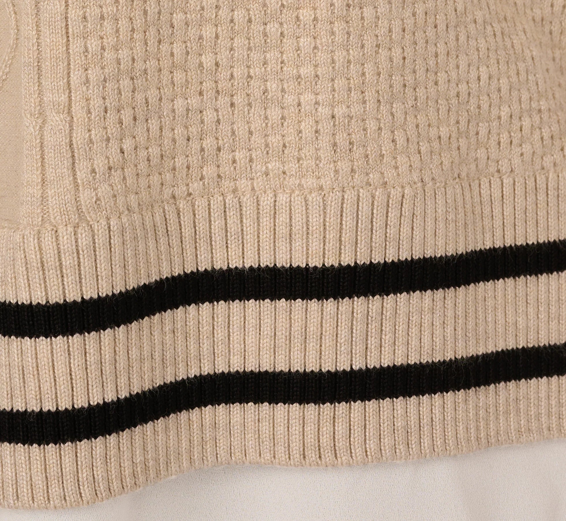 Long Sleeve Tie Neck Sweater Vest Twofer Top In Neutral Black