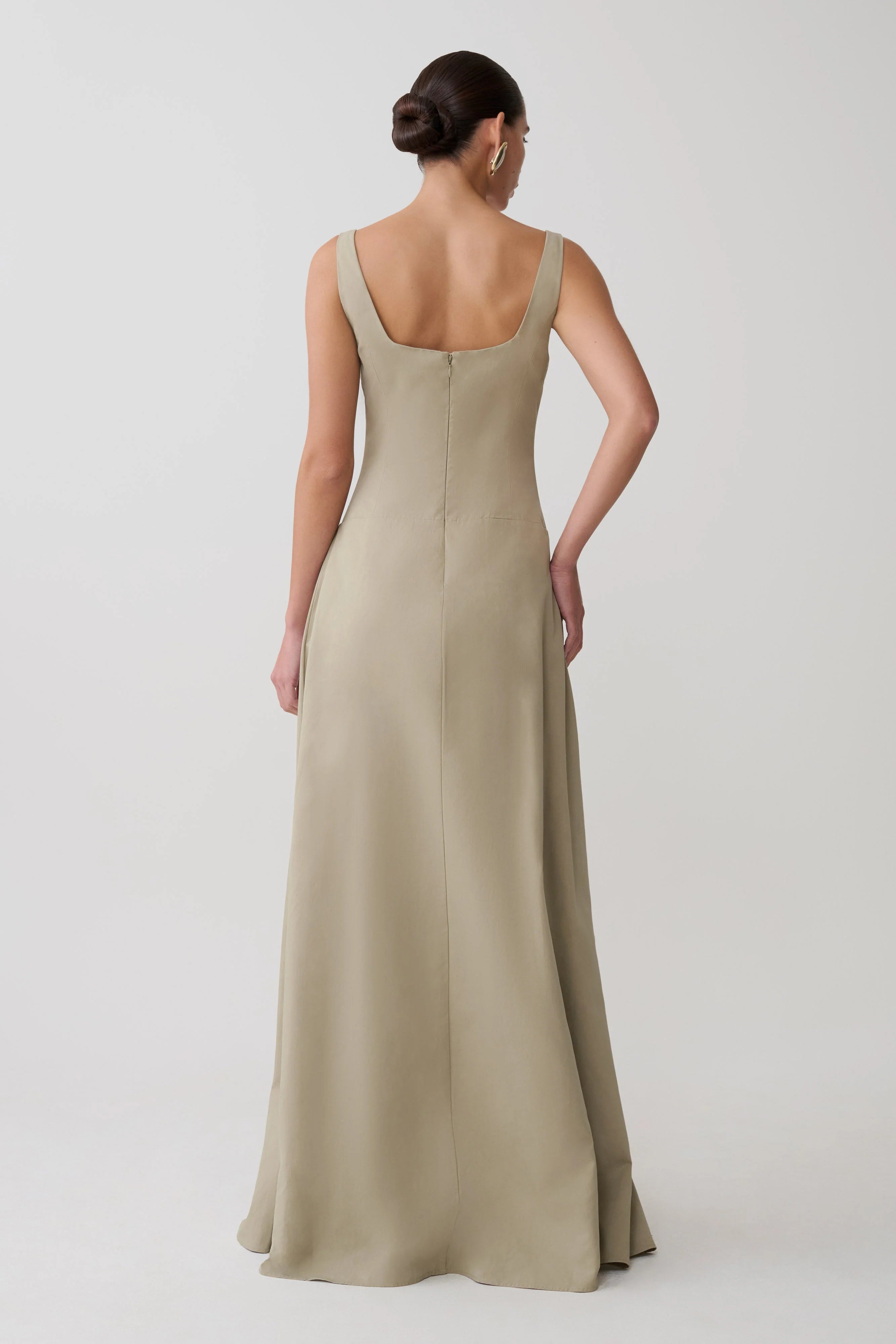 Salma Drop Waist Cotton Maxi Dress - Sage
