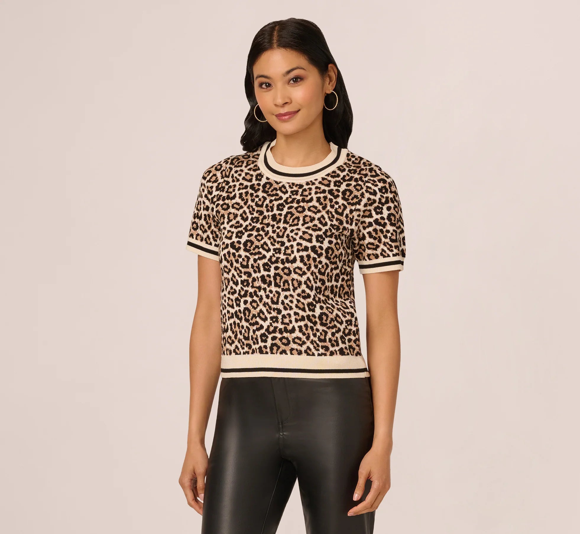 Short Sleeve Chain Patterned Knit Top In Bengal Cheetah