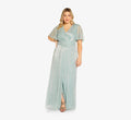 Plus Size Metallic Mesh Draped Gown In Sea Glass