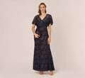 Floral Burnout Velvet Long Blouson Gown In Midnight