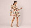 Floral Print Dress With Long Bishop Sleeves In Ecru Multi