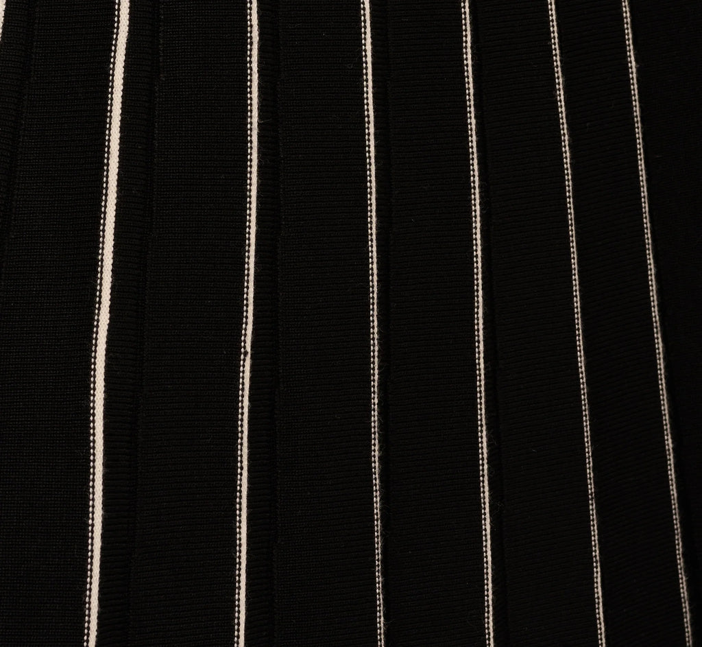 Pleated Pinstriped Knit Midi Skirt In Black Cream