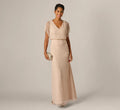 Short Sleeve Blouson Rose Floral Beaded Gown In Shell