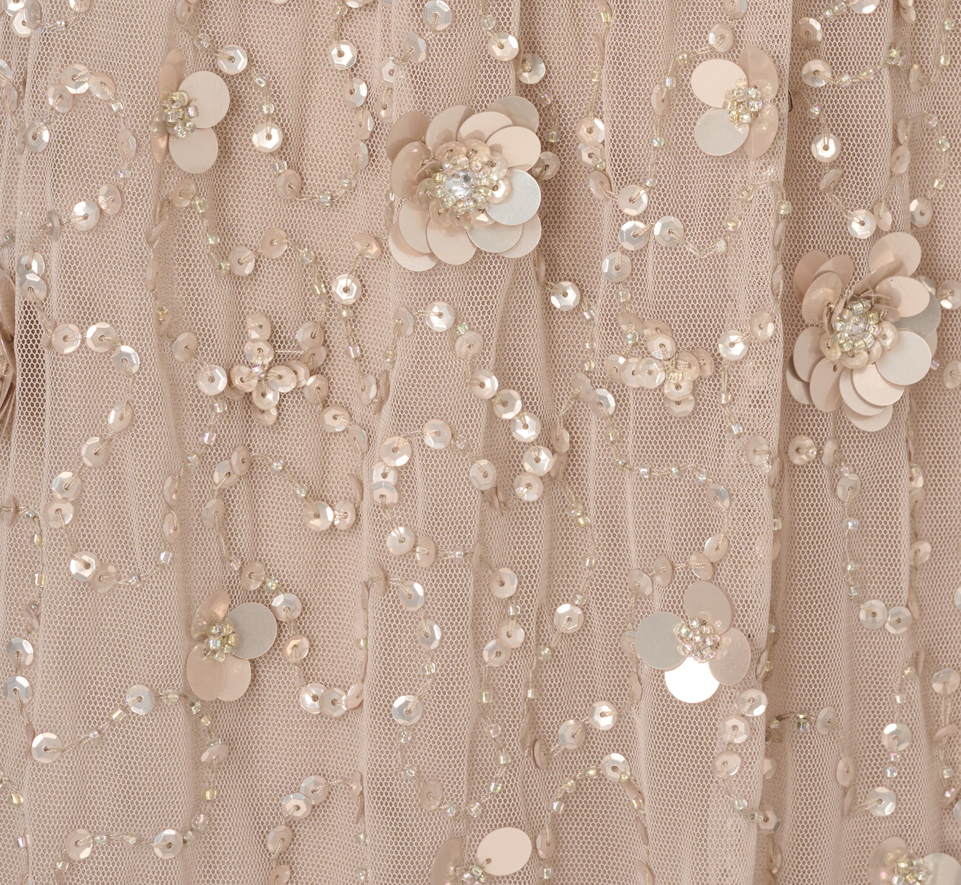 Cap Sleeve Beaded Sequin Floral Gown In Marble