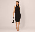 Beaded Detail Halter Midi Sheath Dress In Black