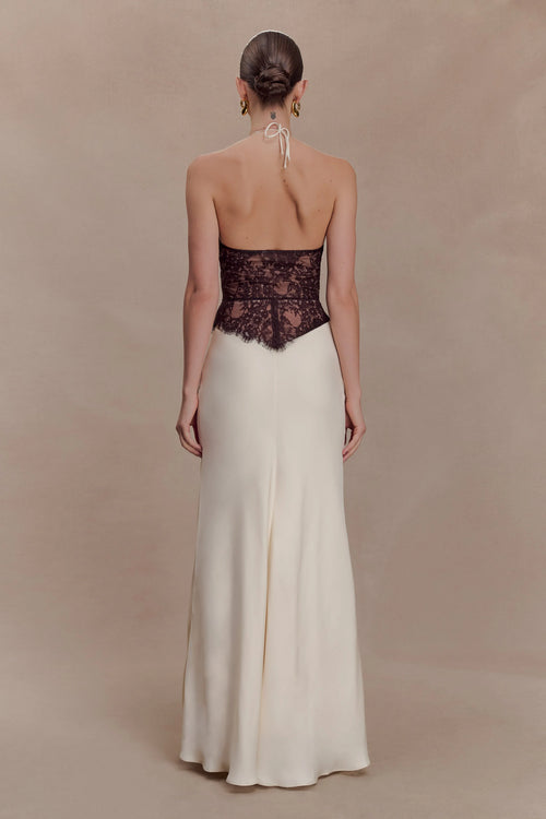 Sascha Lace And Satin Halter Maxi Dress - Ivory/Chocolate
