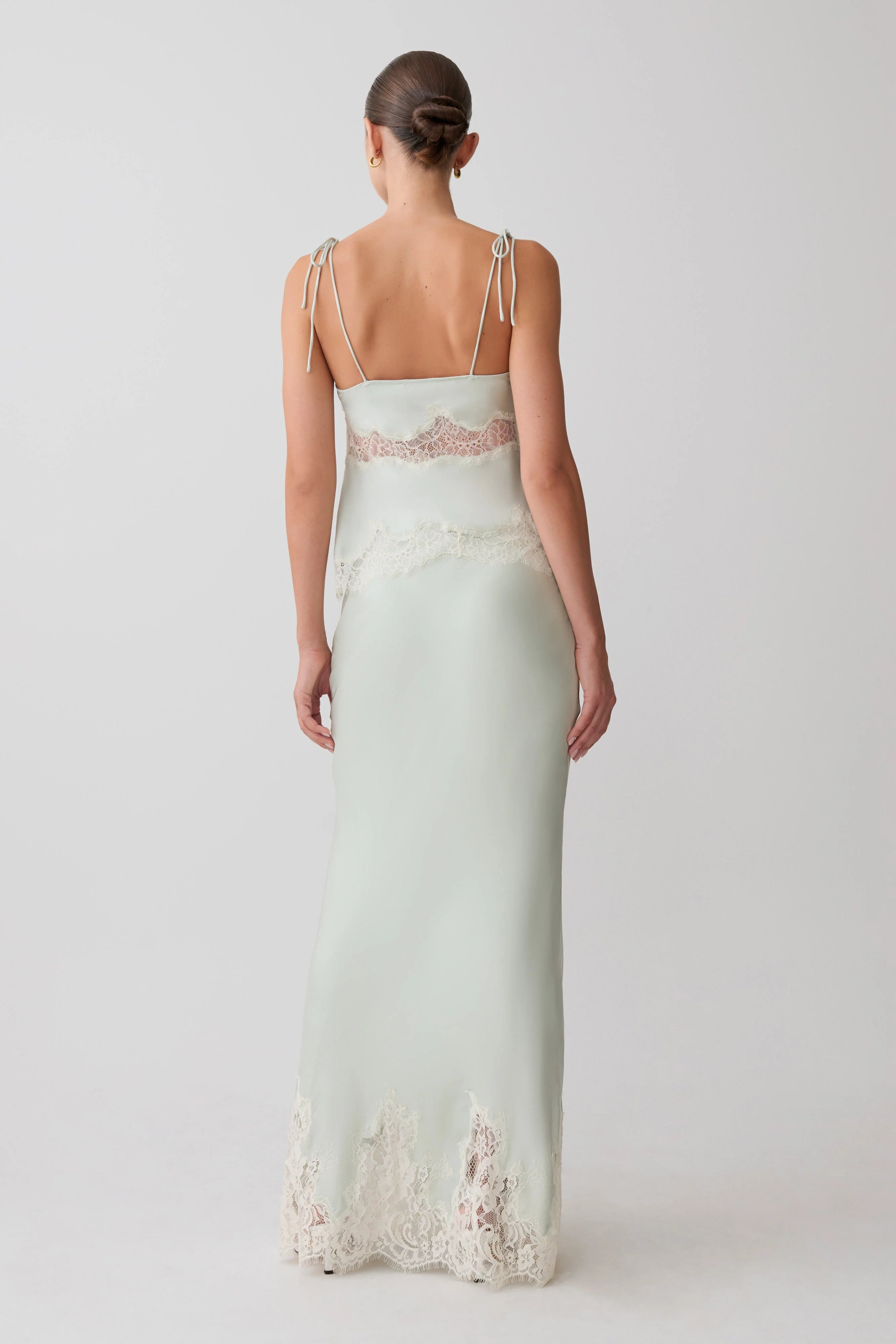 Nina Satin And Lace Maxi Skirt - Sage