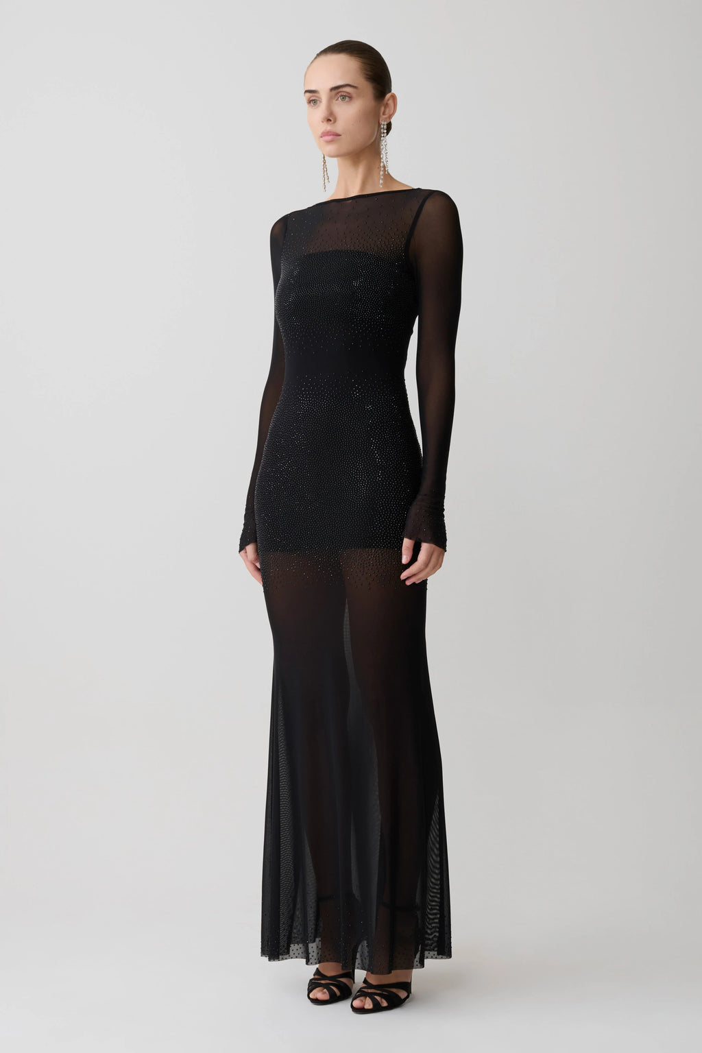 Lior Mesh Maxi Dress With Hotfix - Black
