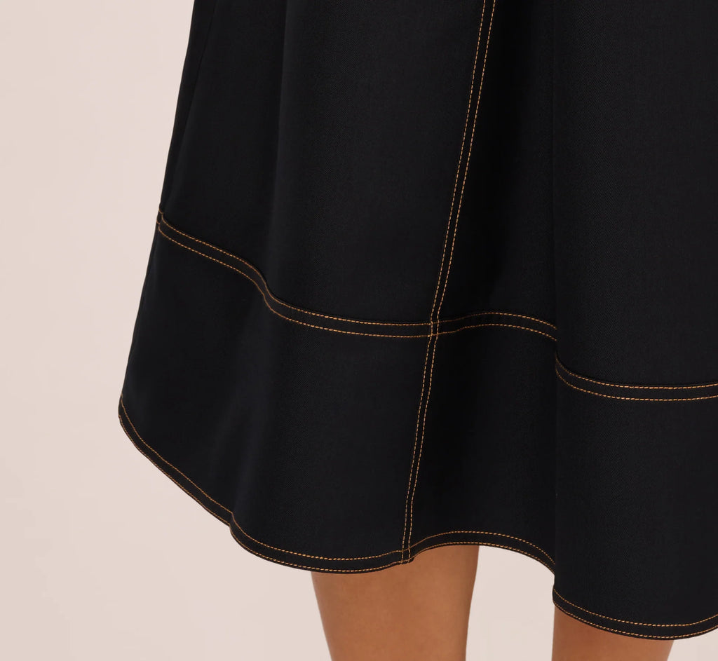 Contrast Stitching Drawstring Midi Skirt In Navy Khaki