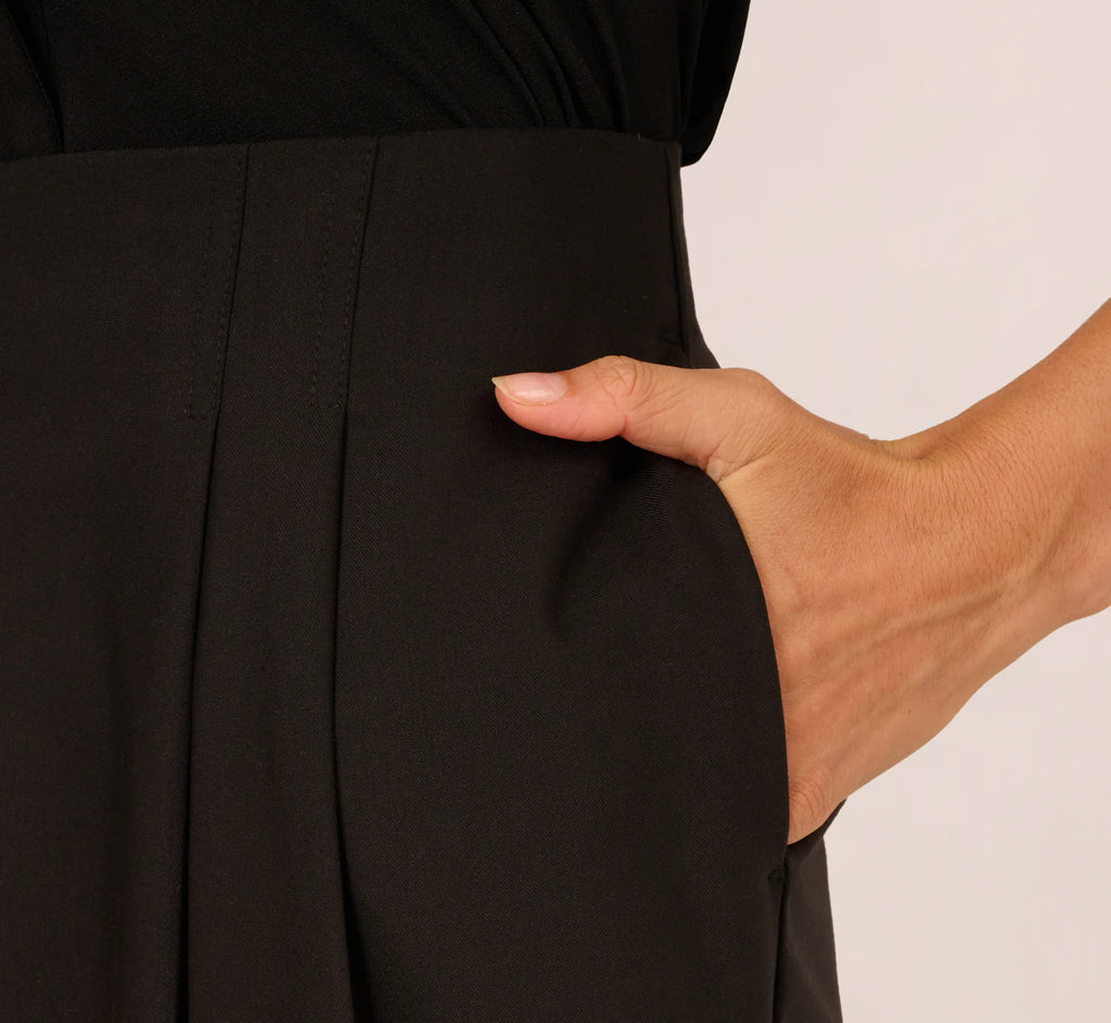 Wide Leg Pleated Trouser In Black