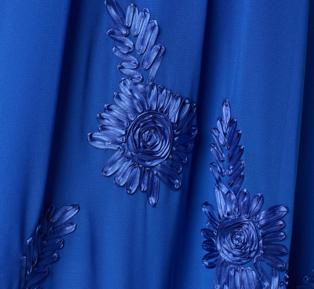 Georgette Soutache Embroidery Trapeze Halter Dress In Brilliant Sapphire