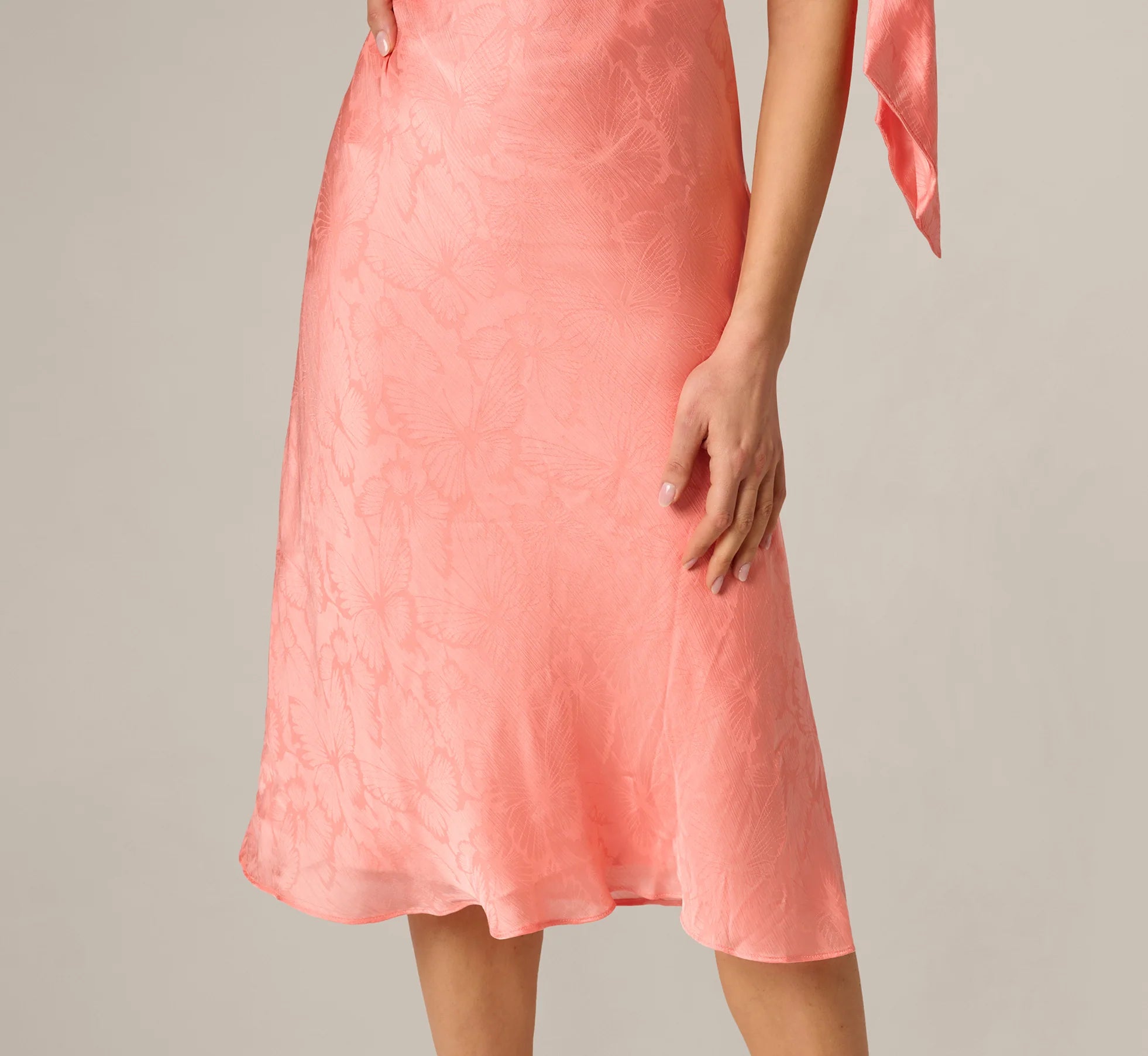 Draped Shoulder Butterfly Jacquard Midi Dress In Coastal Sun
