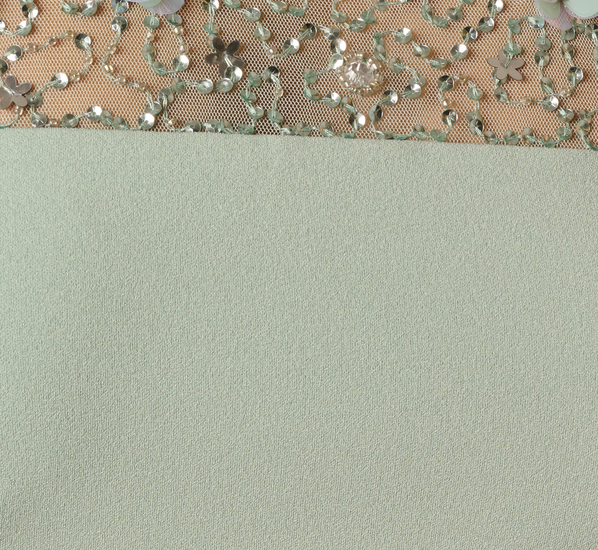 Flutter Sleeve Beaded Illusion Short Dress In Icy Sage