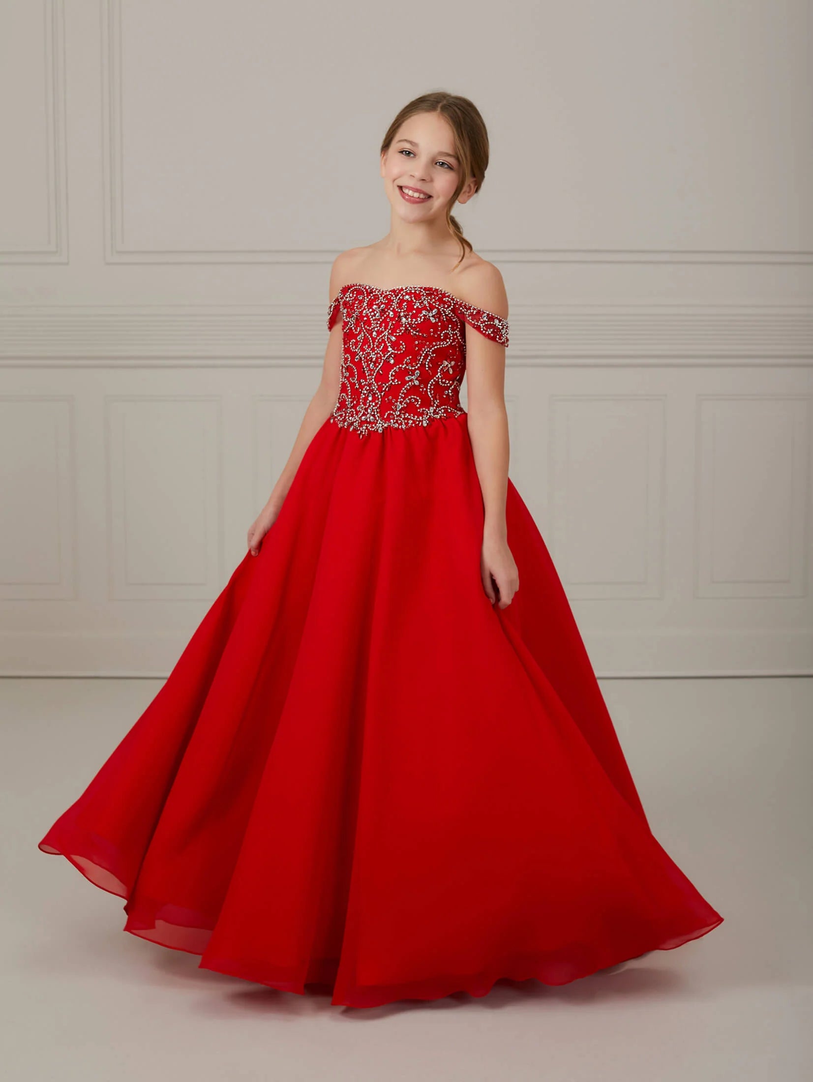 Hand-Beaded Chiffon Scoop Neck A-Line Gown