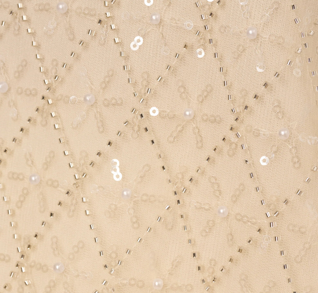 Sequin Beaded Tank Top In Almond Cream